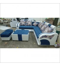 Fully Blue White Leather Sofa Set